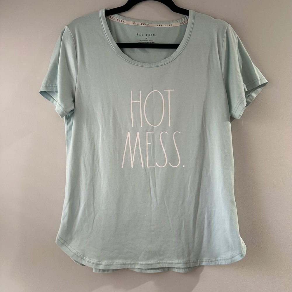 Rae Dunn Hot Mess Graphic Tee Shirt Mint Green‎ Women's Size Medium